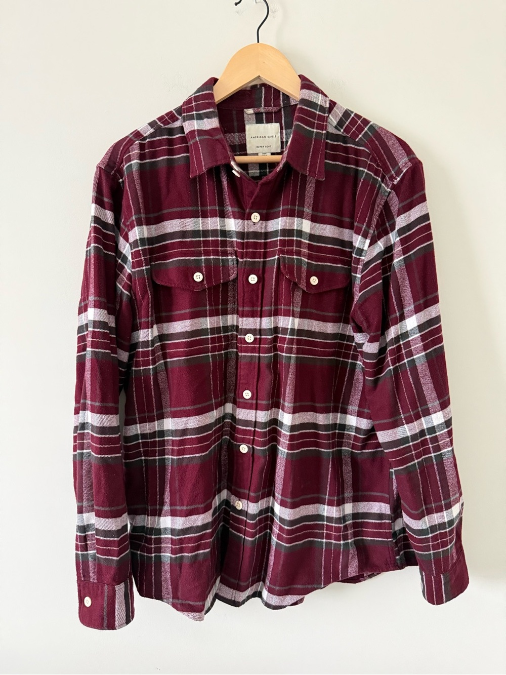 American Eagle Outfitters Burgundy Plaid Button-Down Shirt 100% Cotton (size L)